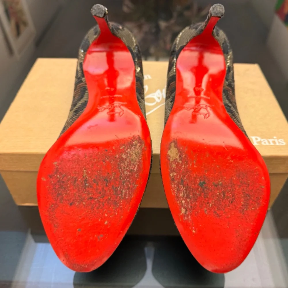 Christian Louboutin Fifi Leopard Print Sequin Heels Mint Condition Super Rare - Picture 4 of 4